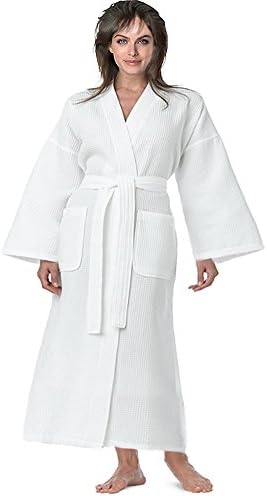 Lightweight Waffle Kimono Robe Short Women's Waffle Kimono Bathrobe Spa Cover Up (Long: Large / One Size, Pure White)