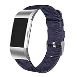 bayite Canvas Bands Compatible Fitbit Charge 2, Soft Classic Replacement Wristband Straps Women Men, Navy Blue Small