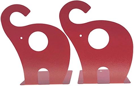 Arsdoll A Pair Of Cute Cartoon Elephant Heavy Duty Nonskid Iron Metal Bookend Book Holder For Office School Library Home Study Decoration Gift (Red)