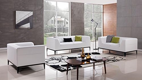 American Eagle Furniture Modern Minimal 3 Piece Living Room Leather Sofa Set, White
