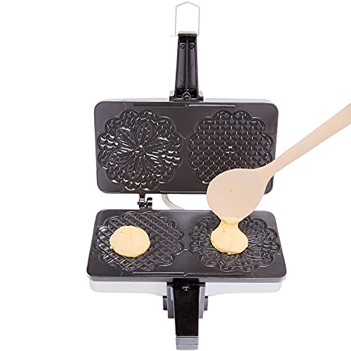 Pizzelle Maker- Nonstick Electric Baker Press Makes Two 5-Inch Cookies at Once- Recipe Guide Included- Fun Baking Supplies for Party- Italian Dessert Treat Making Made Easy- Housewarming Gift for Her