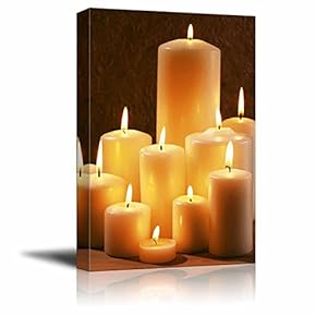 Group of Burning Candles at a Dark Background Wall Decor