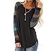 WOCACHI Womens Blouses Long Sleeve Striped Patchwork Shirt Crew Neck Loose Tops