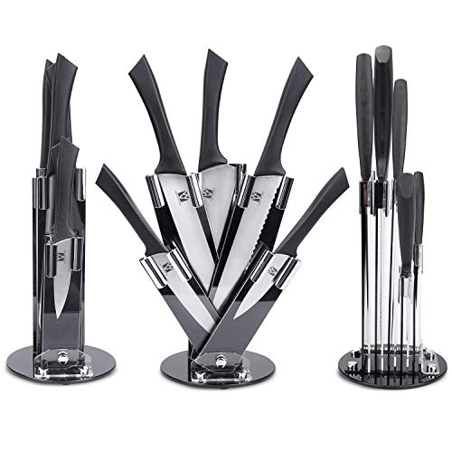 Vestaware Knife Set with Block,6-Piece Kitchen Knife Set with 8" Chef Knife,8" Carving Knife,8" Bread Knife,5" Utility Knife,3.5" Paring Knife, Stainless Steel Cutlery Chef Knives Set with Block