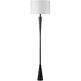 Globe Electric 67224 70" Floor Lamp, Matte Black Finish, White Fabric Shade, Modern Tapered Frame, E26 Base, Contemporary Liv