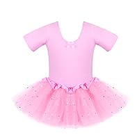 Bindun Girls Ballet Tutu Dress Gymnastics Short Sleeve Skirted Leotard,Pink,2-4Years