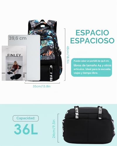 Tanou Teenage Boy Backpack, Football School Backpacks for Kids | 12+ years, Large Backpack for College and High School in Nylon, Black/Green