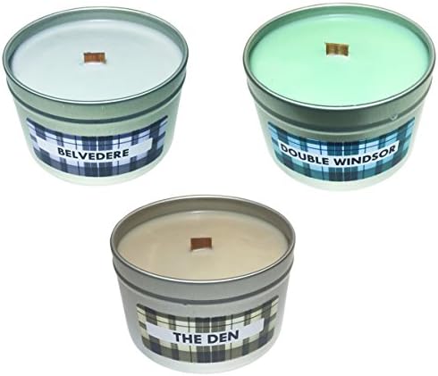 Manly Pack Scented Candles (Belvedere, Double Windsor, The Den) Whiskey Cigar Leather Pepper Clove Cologne Great Gift for Husband Boyfriend Dad, 3 Pack