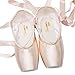 MICHEALWU Girls Dance Shoe Professional Level Pink Satin Ballet Pointe Shoes with Ribbon and Toe Pads (US7 (Inner length = 9.44 inch))
