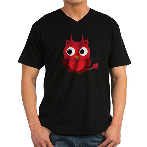 Truly Teague Men's V-Neck T-Shirt (Dark) Little Spooky Owl Devil Monster - Black, Large