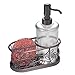 mDesign Decorative Wire Kitchen Sink Countertop Pump Bottle Caddy Liquid Hand Soap Dispenser with Storage Compartment - Holds and Stores Sponges, Scrubbers and Brushes - Vine Design - Clear/Bronze