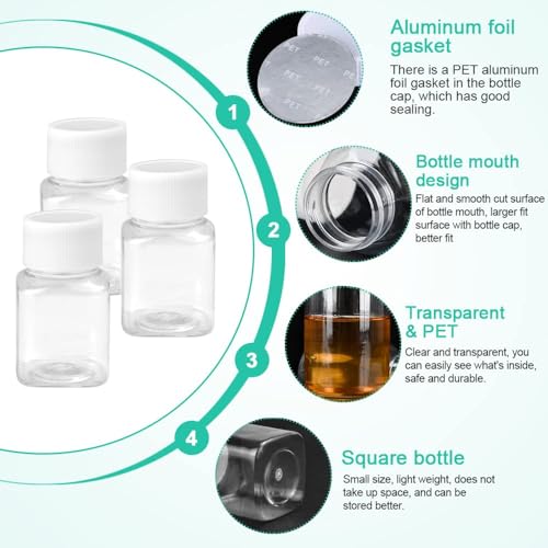 50 Pcs 30ml Clear Plastic Square Bottles with Screw Caps, Refillable Travel Bottles with Inner Gaskets, Small Leak-Resistant Empty Containers with Writable Labels for Toner, Lotion, Shampoo, Crafts