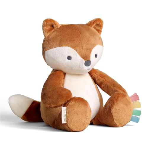 Itzy Ritzy Snuggles Plush Toy – Soft Stuffed Animal for Babies, Kids & Adults – Sensory Ribbons & Textured Fabrics for Tactile Play – Cozy & Cuddly Companion for Newborns & Up (Fox)