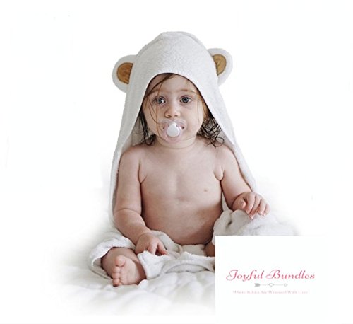 Joyful Bundles Extra Soft 100% Premium Organic Bamboo Baby Hooded Towel & Wash Cloth Set | Hypoallergenic Highly Absorbent Cute Animal Bear Ears | Bacterial & Odor Resistant Towel (Brown)