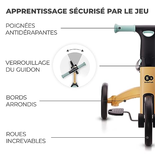 Kinderkraft 4TRIKE Tricycle 3en1, Tricycle Pliable, Vélo sans Pédales, Vélo Bébé, Mini Draisienne, Trotteur, Selle réglable, Trois Roues, De 12 Mois à Environ 5 Ans, 25kg, Bleu