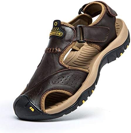 SONLLEIVOO Mens Sports Leather Sandals Outdoor Beach Water Sandal Fisherman Athletics Shoes Dark Brown
