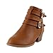 TOP Moda Women's Buckle Straps Stacked Low Heel Ankle Booties Tan 10