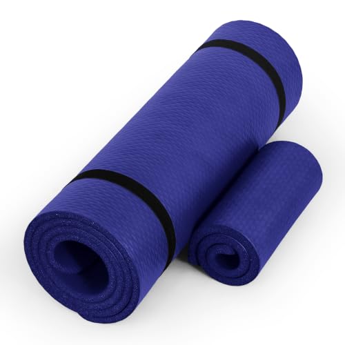 CAP Barbell Yogamatte mit hoher Dichte mit Gurt und Knieschoner, 180 x 61 x 1,27 cm, Blau