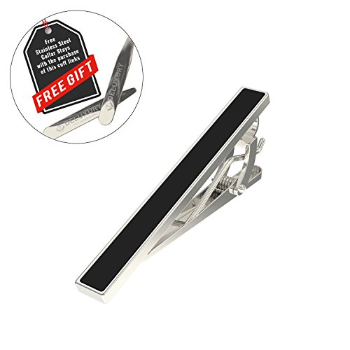 Tie Clip - Black, Premium Men's Accessories Gift - with Bonus Collar Stays