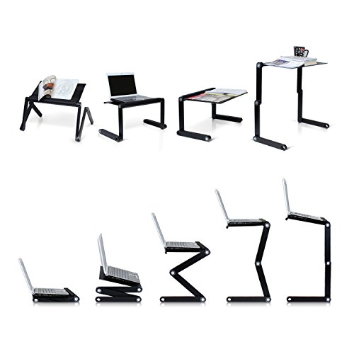 Ultra-Large Adjustable Laptop Stand/Table/Desk with Large Cooling Fan & Mouse Pad Side, Foldable Aluminum Laptop Desk, Lightweight Portable Bed/Sofa/Couch Lap Table Tray for Home Office PC Computer