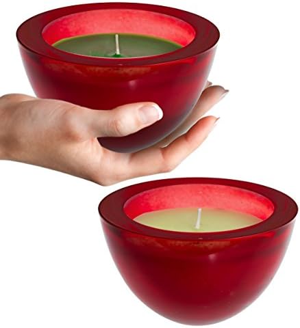Scented Wax Candle in Red Glass Bowl 2 pcs Set Green Tea-Watermelon for Decoration and Relaxation Ideal for Christmas Gift