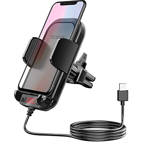Tecboss Bluetooth FM Transmitter for Car, Latest Car Phone Holder Radio Bluetooth Adapter, Easy Attached to Air Vent, Supports Music Streaming, Enhanced Bass, Wireless Hands Free Car Kit - KM21