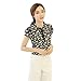 Soly Tech Women Retro Floral Print Chiffon Blouse Ruffled Collar Work Shirt Tops Navy Blue
