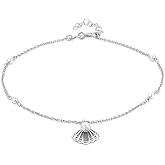 Vanbelle Sterling Silver Jewelry - Rhodium Plated 925 Stamp - Sea Shell Anklet with Artificial Pearl - Stylish Beautifully Designed for Women - 9" Long + 1" Extender