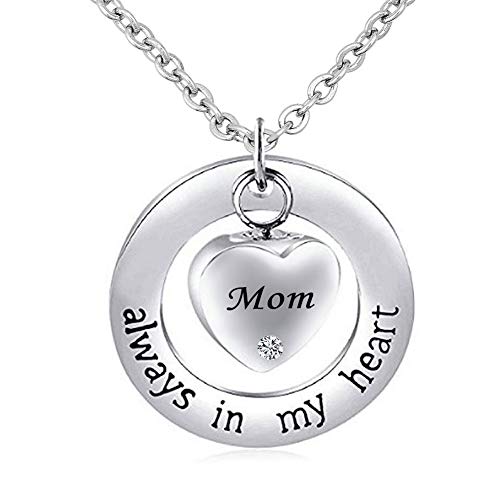 CharmSStory Mom/Dad/Grandma Cremation Jewelry for Ashes ~ Always in My Heart ~ Memorial Keepsake Necklace Pendant