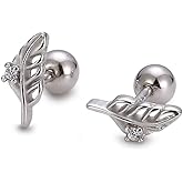 20G Tiny Leaf Cartilage Stud Earrings for Women 925 Sterling Silver Hypoallergenic Piercing Ear Mini Cute CZ Palm Leaves 4mm Ball Studs Screw Back Tragus Nickel Free Sleeper Jewelry