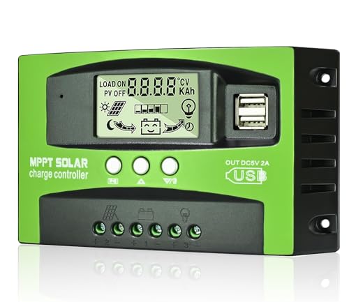 MPPT 30A Solar Charge Regulator 12 V 24 V Car, Charge Controller 30A MPPT with Temperature Sensor and LCD Display 2 USB Ports Suitable for Solar Panels 12 V 24 V Lead and Lithium Batteries