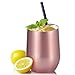 Skylety 12 oz Double-insulated Stemless Glass Wine Tumbler, Stainless Steel Tumbler Cup with Lids for Coffee, Drinks, Champagne, Cocktails (Bright Rose Gold)