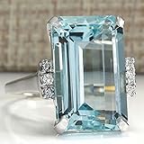 Li&Hi Vintage Women 925 Silver Aquamarine Gemstone Ring Wedding Jewelry Size 8