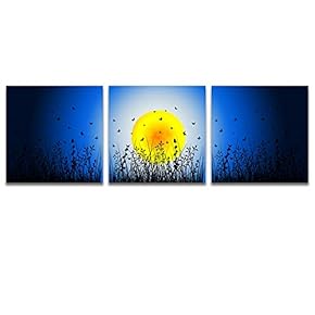 3 Panel Canvas Wall Art Beautiful Moonlit Night Pictures Home Wall Decorations for Bedroom Living Room Paintings Canvas Prints Framed - 12"x12"x3 Panels