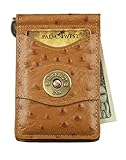 Palm West Leather Minimalist Leather Money Clip Wallet with RFID - Medal (Natural Ostrich Print Leather, 12 Gauge Medallion)