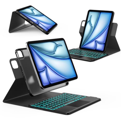 CHESONA Keyboard Case for iPad 11(A16)/10Gen, Air 11" M4/M3/M2,Air 5/4 | High and Low Angle Modes, Magnetic Bluetooth Keyboard with 7 Color Backlight, QWERTY Spanish Ñ, Black