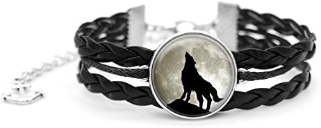Custom Personalization Christmas Gift Charm Moon Wolf Bracelet Animal Adjust Leather Jewelry