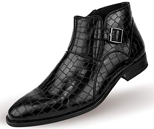 Amali Men's Exotic Crocodile Print Demi Ankle Boot with Inside Zipper Black
