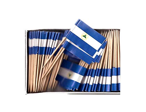 One Box Nicaragua Toothpick Flags, 100 Small Mini Nicaraguan Flag Cupcake Toothpicks or Cocktail Picks