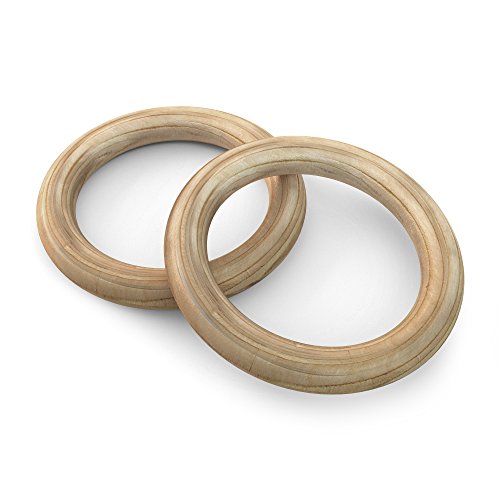 Wood Gymnastic Rings - Premium Heavy Duty Cross Training, Gymnastics Rings, Fitness Rings, Exercise Rings - Great For Your Home Gym - Muscle Ups, Ring Dips, Ring Rows, (1.25 inch Wood Rings Only)
