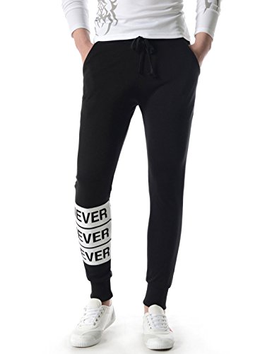 TheLees (MZP03) Athletic Running Trousers Unique Print Active Jogger Sweatpants BLACK 28W~30W/27L(Tag size L)