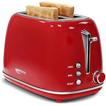Keenstone Retro 2 Slice Toaster Stainless Steel Toaster with Bagel, Cancel, Defrost Fuction and Extra Wide Slots Toasters, 6 Shade Settings,Removable Crumb Tray, Red
