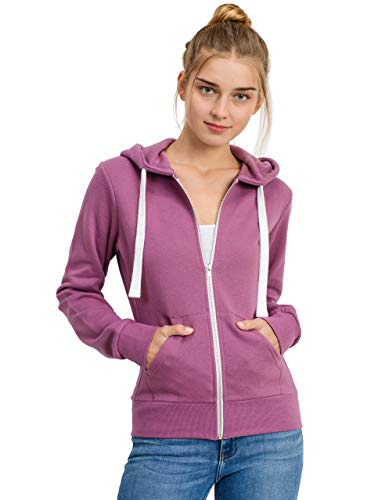 esstive Women's Basic Fleece Full-Zip Hooded Jacket, Light Purple, Large