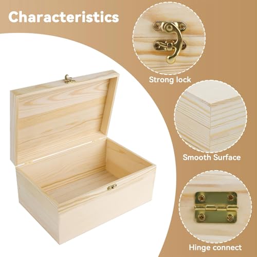 Unfinished Wooden Box With Lid, 17 * 13 * 7.9cm Unfinished Wooden Box With Hinged Lid, All-Purpose Wooden Storage Box, Wooden Chest Memory Box for Women Girls Kids for Jewelry Peals Card