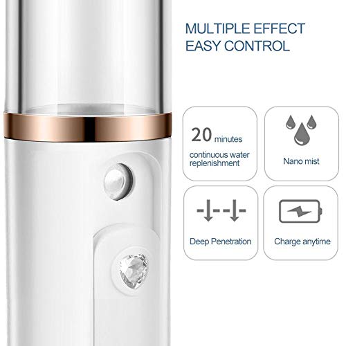 Facial SteamersMoisturizer Sprayer, Handheld Atomizer Humidifier USB Face Moisture Eyelash Extensions Skin Care Facial Water Spa Beauty Instrument (White)