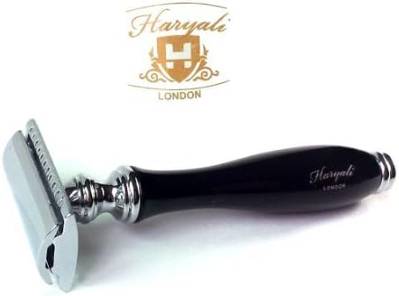 Haryali Shaving Double Edge Safety Razor Black Handle with Leather Case (Free Ten Blades)