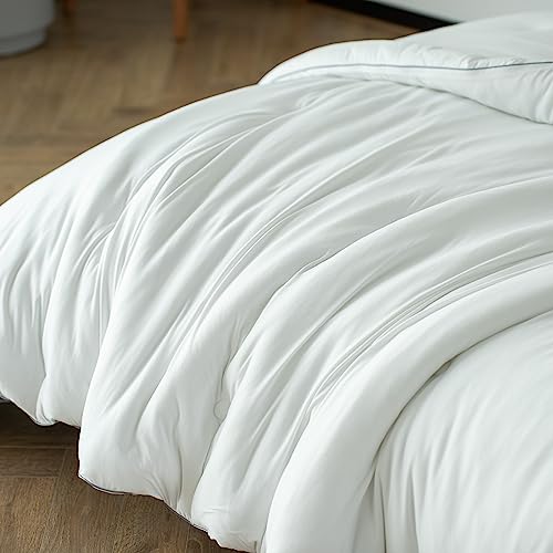 KASENTEX Lightweight Jersey Knit California King Comforter Set - Soft Bed Set - Noiseless Duvet Insert 3 Piece Solid Breathable– Light King Comforter with 2 Pillow Shams (White, 96x106”)