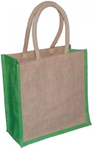 Thepaperbagstore 1 MEDIUM NATURAL JUTE BAG + LIME TRIM 300x150x300mm - CHOOSE YOUR SIZE AND QUANTITY