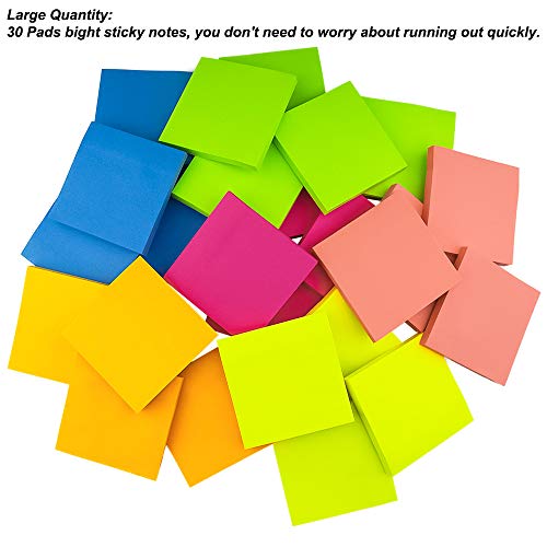 Sticky Notes 3x3, 30 Pack Bright Color Sticky Notes, Bulk Pack