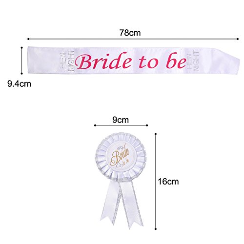 Wartoon Bridal Wedding White Veil with Comb and Bride to Be Sash Garter Rosette Badge Accessory kit for Hen Night Party Wedding Decorations - 4 Pieces White